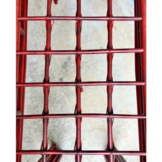 Vintage Red Split Reed and Rattan Glass Top Console Entry Table - Newly Painted For Sale - Image 10 of 12