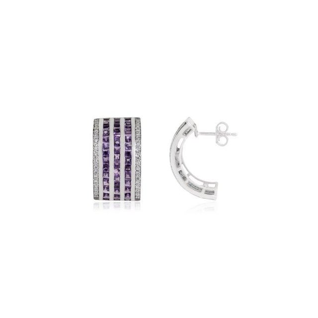 Not Yet Made - Made To Order Amethyst Multi-Line Bar Earrings With Zircon Accents in 925 Silver, A Pair For Sale - Image 5 of 9