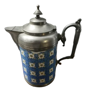 Antique American Manning, Bowman & Co. Pewter Trimmed Graniteware Pink Enameled Tea pPt