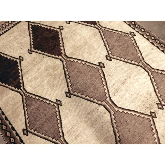 Vintage Vintage Handmade Persian Gabbeh Rug Featuring an Undyed Wool Field With a Geometric Diamond Lattice Pattern. 4'x 7'8" For Sale - Image 9 of 15