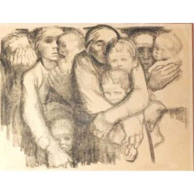 Framed lithograph “Die Mutter” (The Mother) by Kathe Kollwitz (1867-1945). Theme is mothers holding their children....