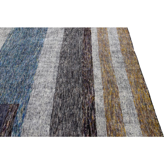 Gray Modern Apadana's Safi Collection Handmade Earthy Tone Abstract Designed Wool Rug For Sale - Image 8 of 11