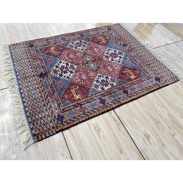 Berry Red Kazak Medallion Handmade Wool Rug 5x7 For Sale - Image 10 of 13