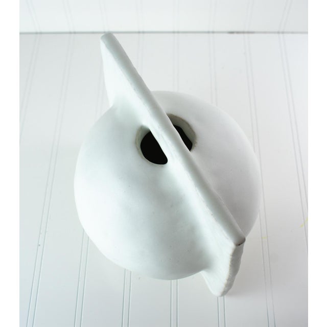 Minimalist White Studio Pottery Vase — Split Sphere Globe Form, Signed For Sale - Image 4 of 17