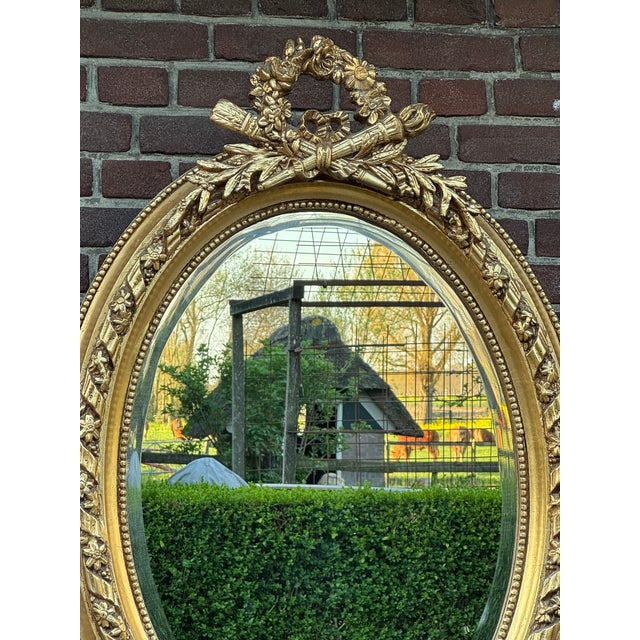 1960 French Louis XVI Gold Beech Oval Wall Mirror 1pc For Sale - Image 17 of 18