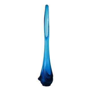 Vintage Blue Swung Glass Vase For Sale