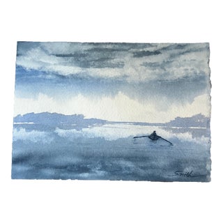 “Quiet Row” Signed Original Watercolor Seascape by Nancy Smith For Sale