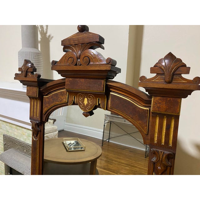 Antique 59" Eastlake Victorian Carved Walnut Pier Mirror For Sale - Image 4 of 7