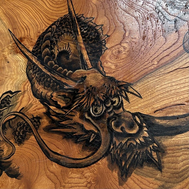 Japanese Wooden Wall Art with Dragon Painting, 1990s For Sale - Image 6 of 14