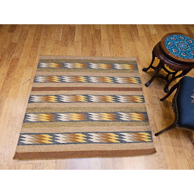 Square Size Vintage Native American Navajo Rug. Wool & Cotton, Eye Dazzler Pattern, 4x4 For Sale - Image 4 of 17