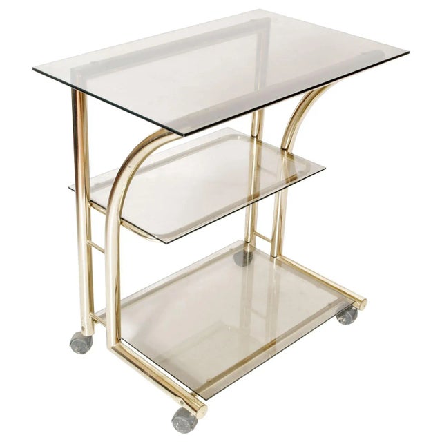 Gilt Brass & Glass Fumè Bar Cart, 1970s For Sale - Image 9 of 9
