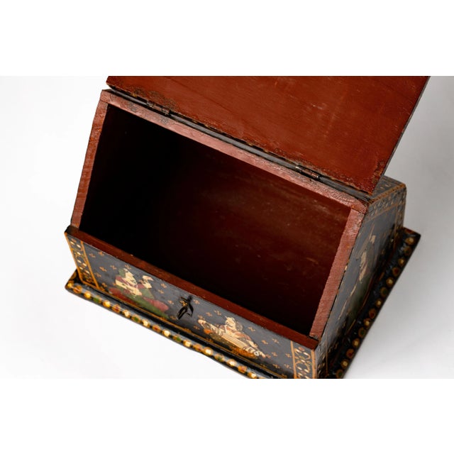 Indian Vintage Rajasthani Indian Hand Painted Wood Jewelry Dowry Box For Sale - Image 3 of 13