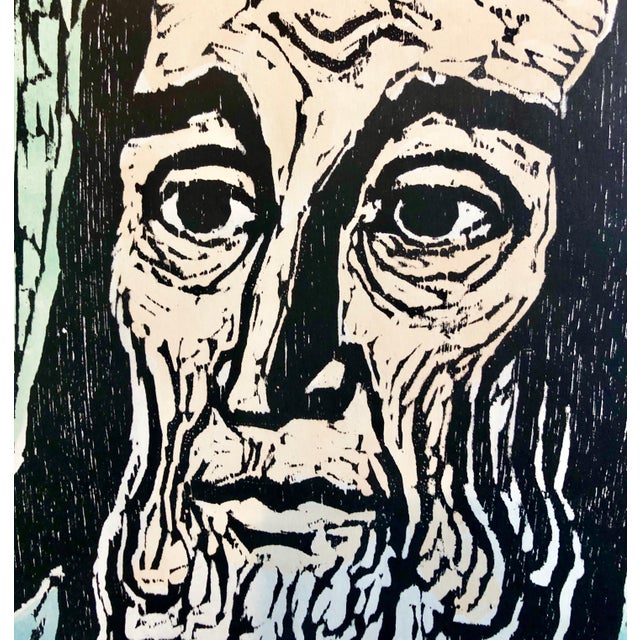 Expressionism Jacob Steinhardt, Jewish Prophet Rabbi German Expressionist Color Woodcut Israeli Early Bezalel For Sale - Image 3 of 5