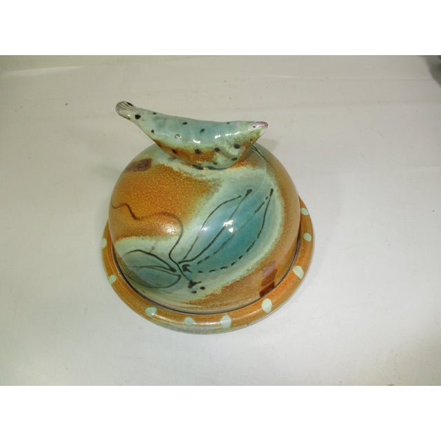 Signed Studio Pottery Cheese Plate With Bird Dome For Sale - Image 4 of 9