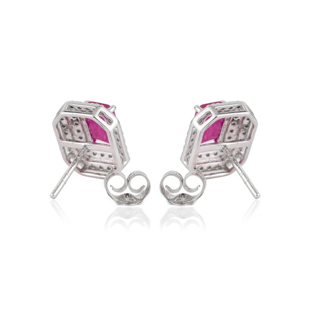 Contemporary 1.64ct Ruby & Double Halo Diamond Earrings in 14k Gold- 2 Pieces For Sale - Image 10 of 17