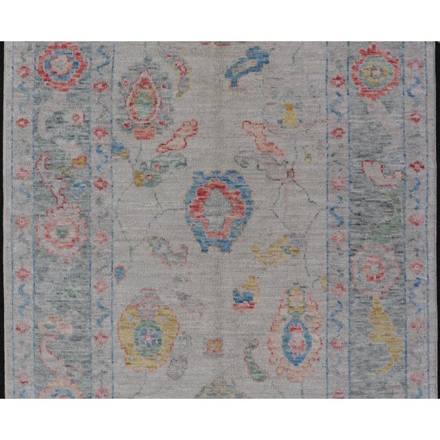 Modern All-Over Floral Oushak With Muted Background and Accent Colors For Sale - Image 9 of 13