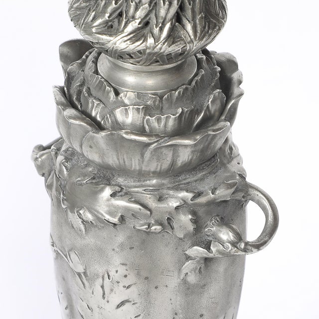 Gray Art Nouveau Rosso Levanto Marble Base & Pewter Table Lamp Signed E. Lelièvre For Sale - Image 8 of 16