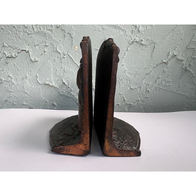 Copper Vintage Cast Iron “The Angelus” Bookends After Jean-François Millet – Pair With Original Bronzed Finish For Sale - Image 8 of 8
