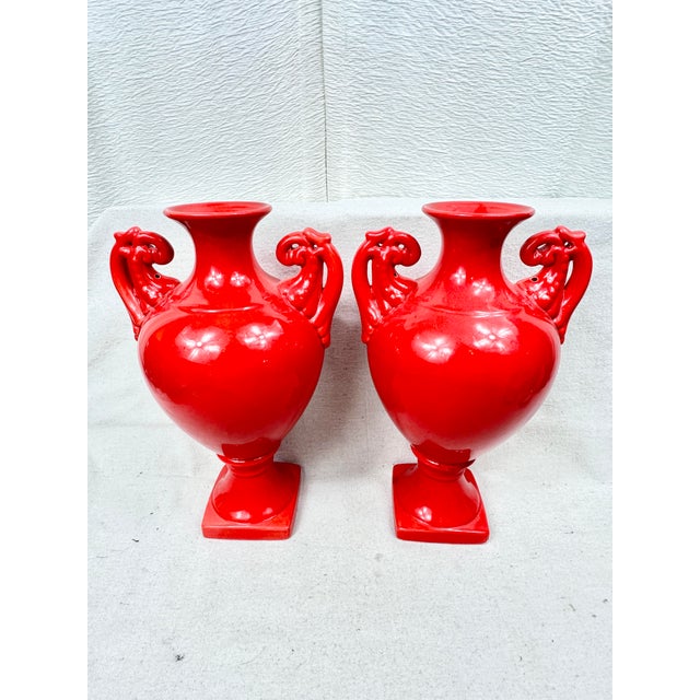 Vintage Style Red Urns-a Pair For Sale - Image 4 of 11