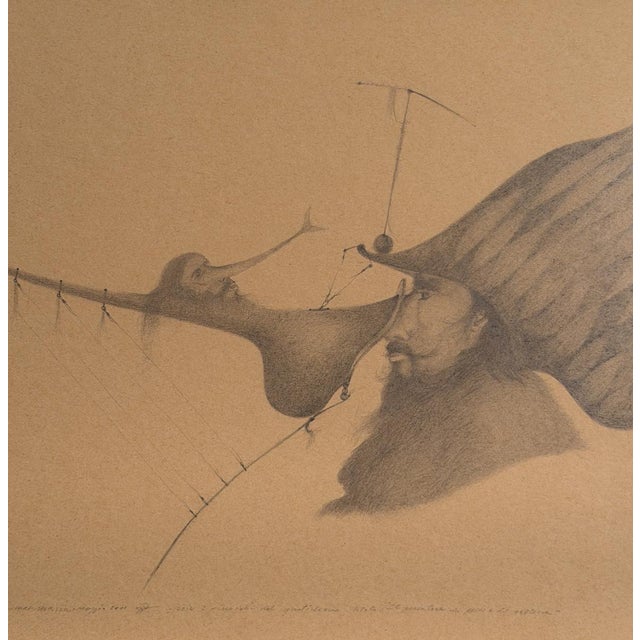 Modern Art, Max Marra pencil drawing Fisherman of Fish and Furs This piece has an attribution mark, I am sure that it is...
