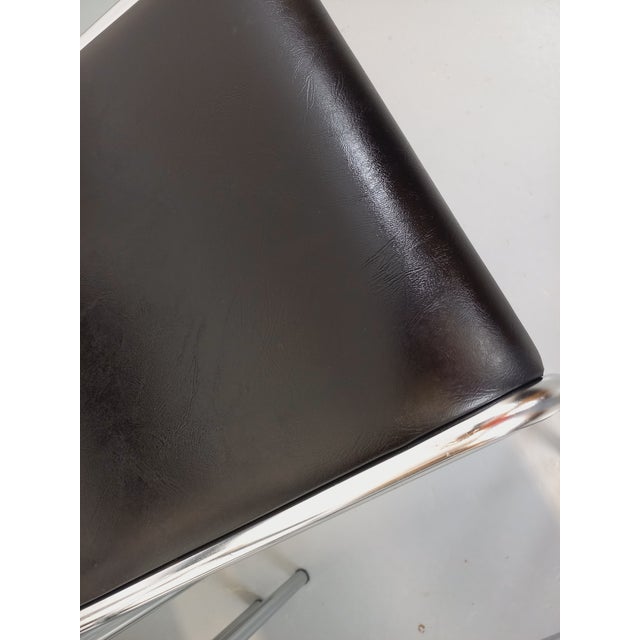 Vintage Italian Stackable Chairs in Chromed Metal and Black Imitation Leather, 1970s, Set of 6 For Sale - Image 6 of 18