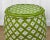 Vintage Boho Avocado Green & White Argyle Faux Wicker Garden Stool For Sale - Image 4 of 8