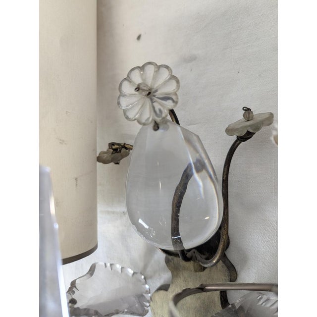Crystal Wall Sconces with White Shades, Set of 2 For Sale - Image 9 of 12