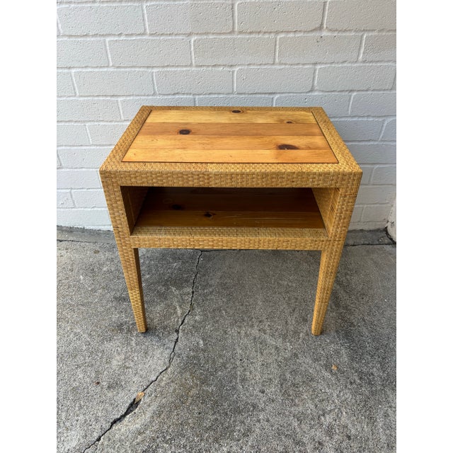 Vintage Coastal Milling Road Woven Rattan Pine Side Table For Sale - Image 9 of 9