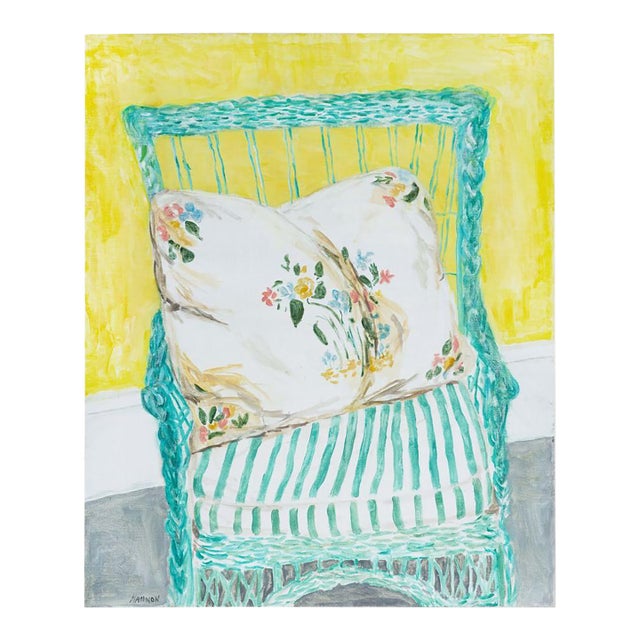 Green Wicker Chair by Jean Hannon For Sale