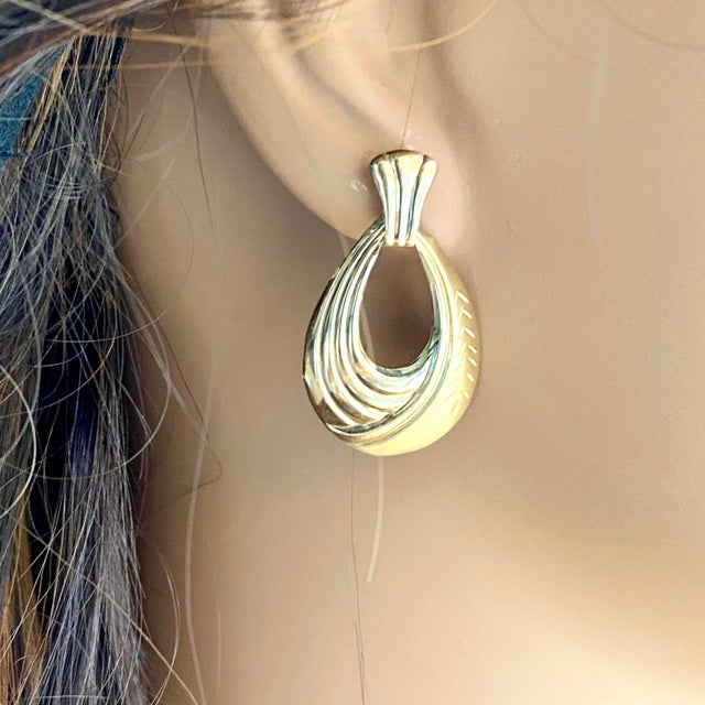 Vintage Door Knocker Very Thin Foil 14 Karat Yellow Gold Earrings - 2 Pieces For Sale - Image 4 of 8