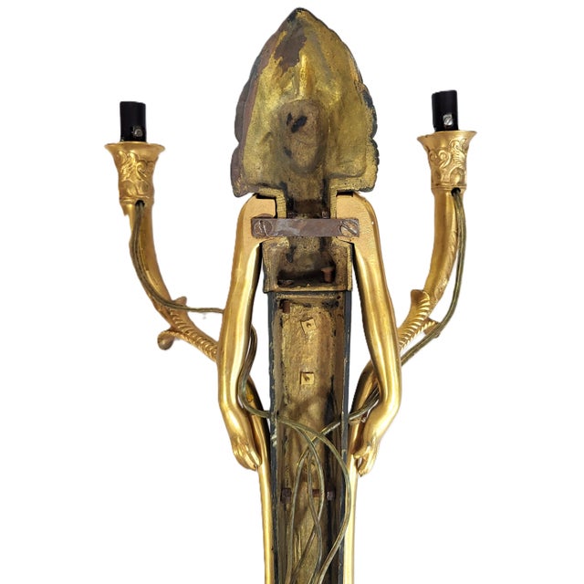Pair French 19th C Empire Caryatid & Winged Lions Bronze Wall Sconces For Sale - Image 18 of 18