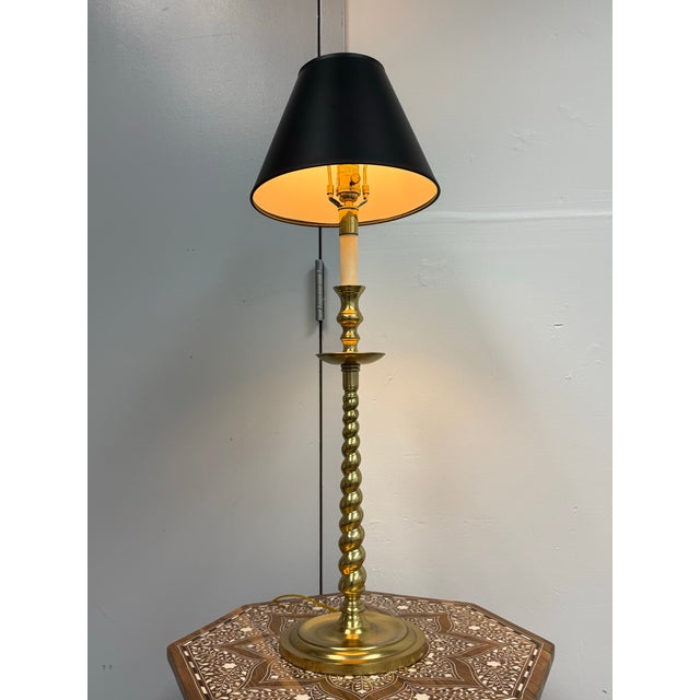 Design Plus Gallery presents a Vintage Rope Twist Polished Brass Candlestick Table Lamp from Frederick Cooper. This lamp...