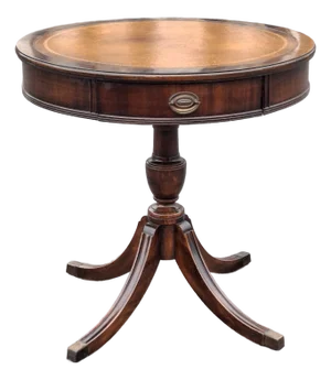 Brandt Mid-Century Regency Style Mahogany and Stenciled Leather Top Drum Table