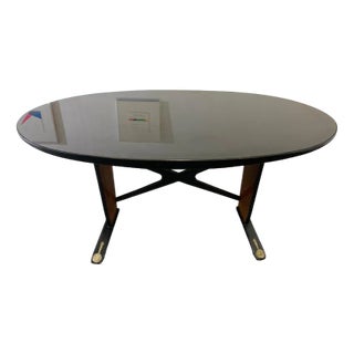 Mid-Century Table with Black Inlays and Mahogany Brass Tips, 1950s For Sale