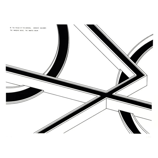 Op Art Separate Walkways: The Wardens Above, the Inmates Below from In the Realm of the Carceral, Robert Morris Aquatint For Sale - Image 3 of 3