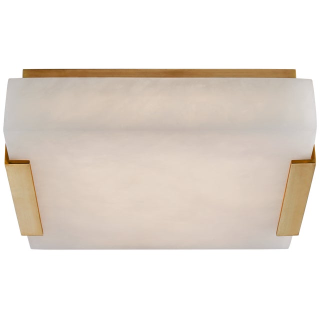Modern Kelly Wearstler for Visual Comfort Signature Covet Small Flush Mount in Antique-Burnished Brass with Alabaster For Sale - Image 3 of 3