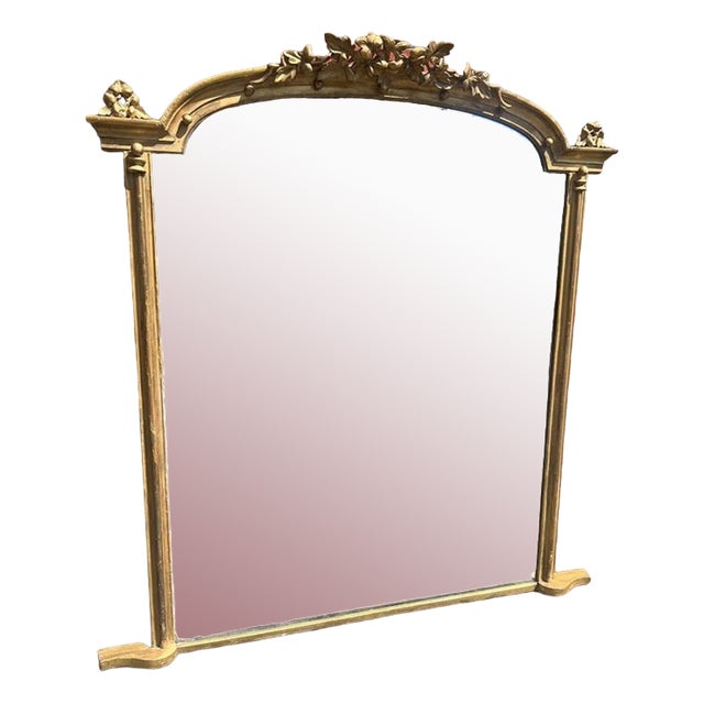 Large Antique English Gilt Overmantle Mirror For Sale