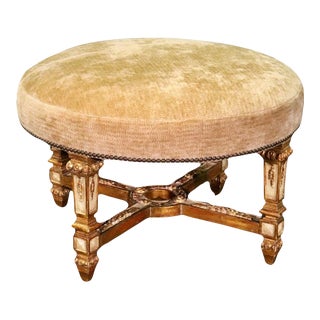 Creme Painted and Gilded French Directoire Style Round Bench Stool For Sale