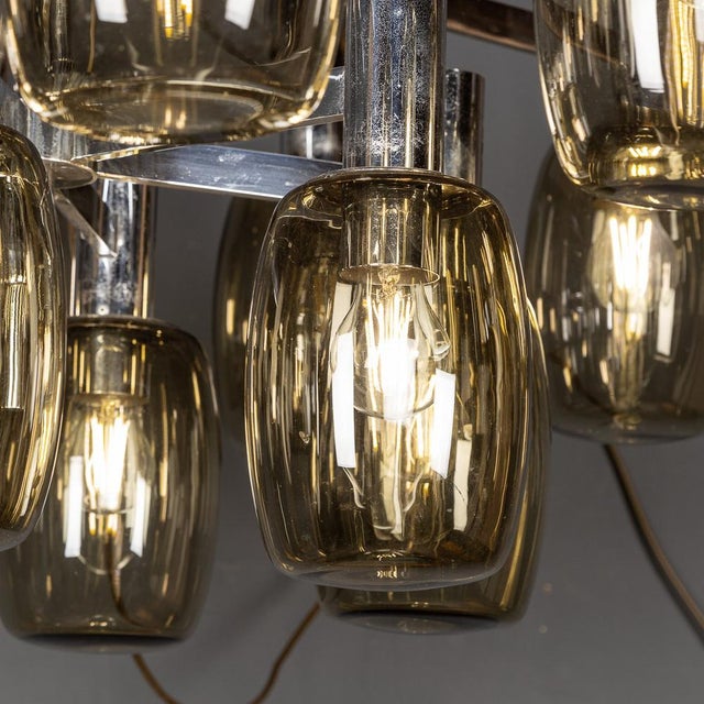 Vintage Italian Chrome and Smoked Glass Chandelier, 1970 For Sale - Image 9 of 17