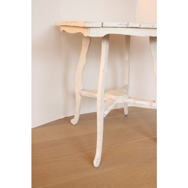 Farmhouse Antique French Farmhouse Stretcher Table/Distressed White For Sale - Image 3 of 4