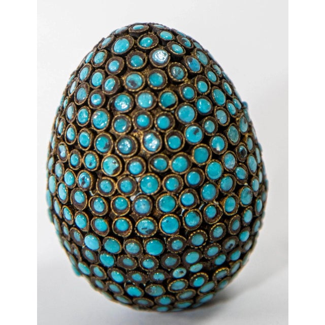 彫刻/オブジェ  - Ano egg 80x50mm turquoise Antique Tibetan Egg Shaped Box With Turquoise Blue Stone