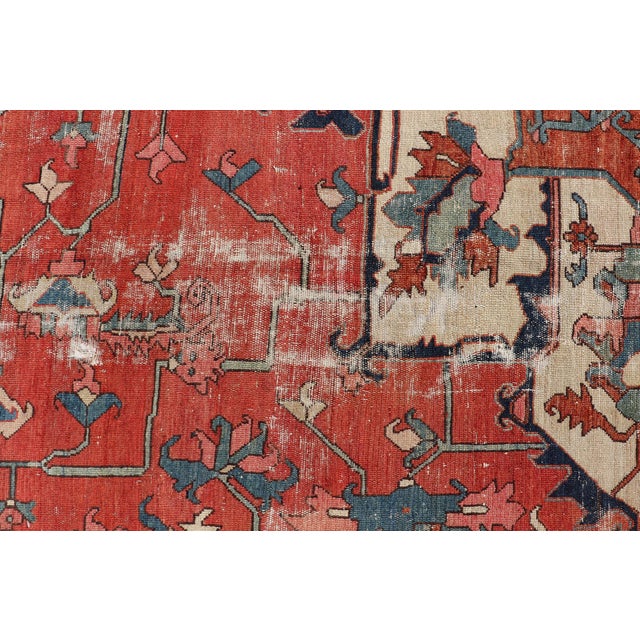 Orange Serapi Rug Featuring Ornate Central Medallion Design and Rich Colors 10'5 X 13'1 For Sale - Image 8 of 12