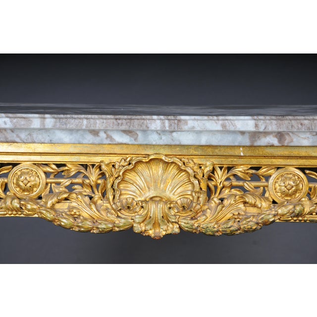 Wood Antique Gilded Console Table with Marble, Paris. 1860s For Sale - Image 7 of 18