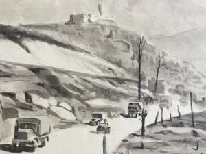 Camille Leroy, Algerian War, Road No. 6, Pillbox, Signed Inkwash