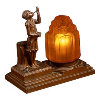 1930s Frankart Art Deco Figural Amber Glass Lamp For Sale