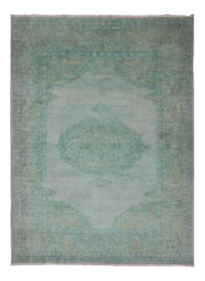 Modern Oushak Rug With Floral Medallion Design in Various Shades of Green 6'7" X 9'2"