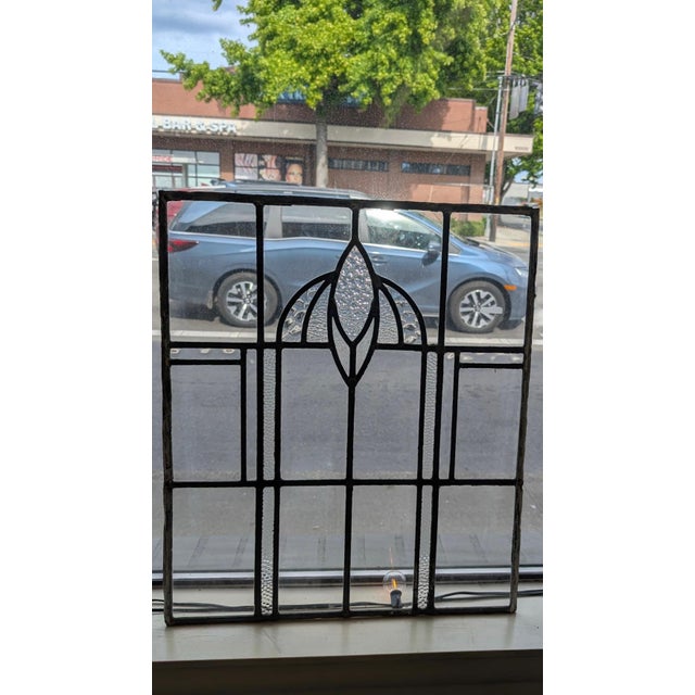 Art Deco Likely Antique Leaded Glass Window Panel With Geometric and Textured Glass Design. For Sale - Image 3 of 8