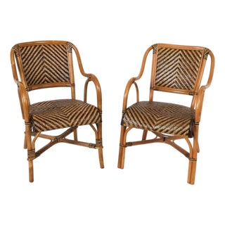 1970s Pair of Palm Beach Bamboo and Rattan Bistro Chairs For Sale
