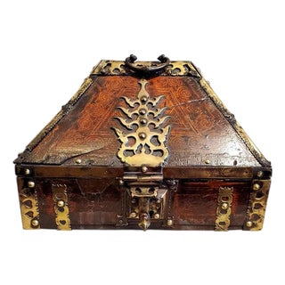 18th Century Brass Mounted and Lacquered “Marriage” Dowry Box. For Sale