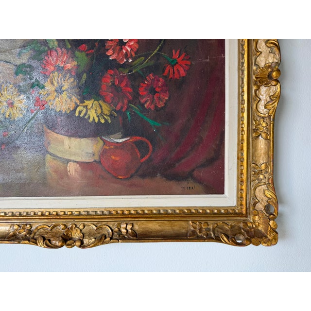 1960s Vintage Tian Impressionist Floral Still Life Oil on Canvas Painting – Ornate Gold Wood Frame For Sale - Image 9 of 12